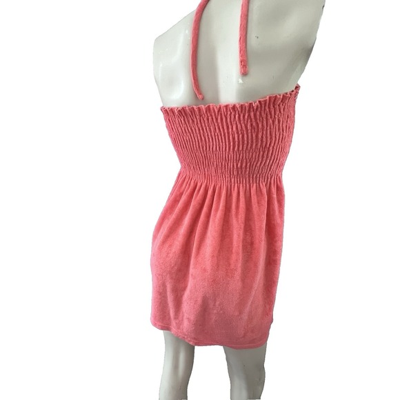 Aeropostale Terry Cloth Cover Up Dress Women Large Coral Romper Smocked Halter - Picture 3 of 7